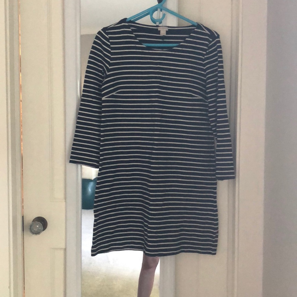 J Crew Factory Navy and White Striped Dress